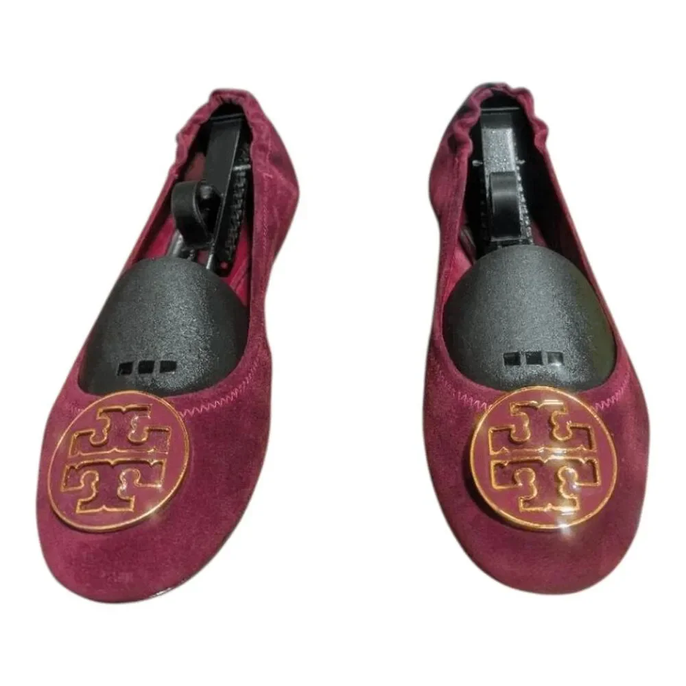 TORY BURCH Reva Maroon Suede Ballet Flats Size 8.5M